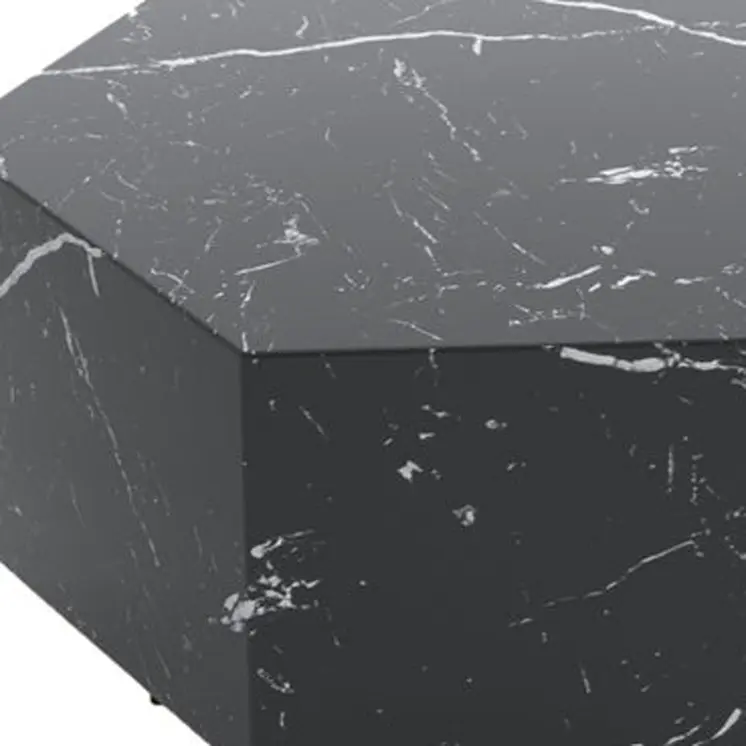 35" Black And Gold Faux Marble Hexagon Drum Coffee Table