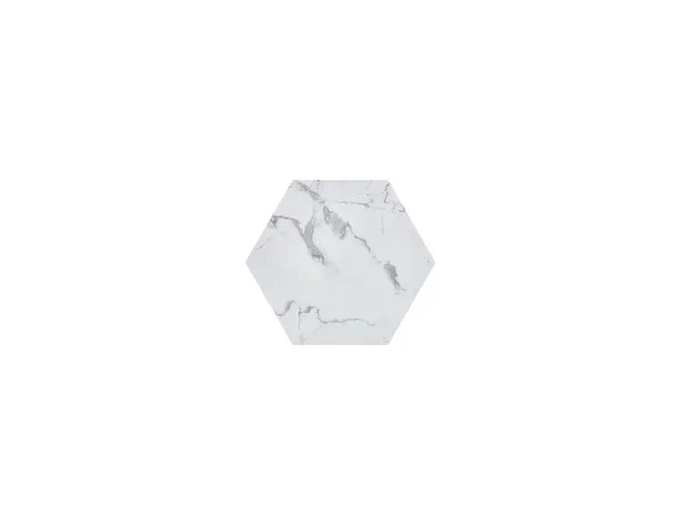 35" White And Gold Faux Marble Hexagon Drum Coffee Table