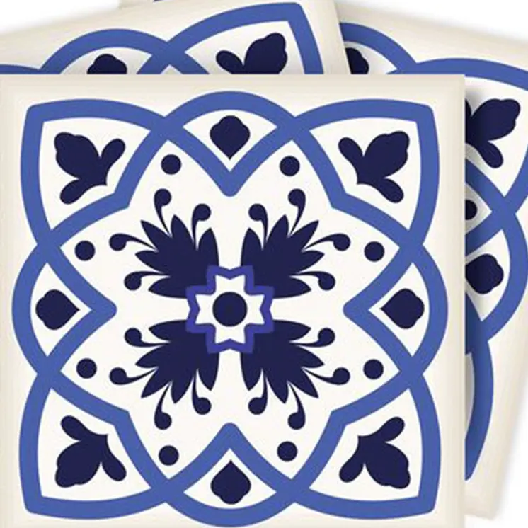 12" X 12" Blue And White Mosaic Peel And Stick Removable Tiles