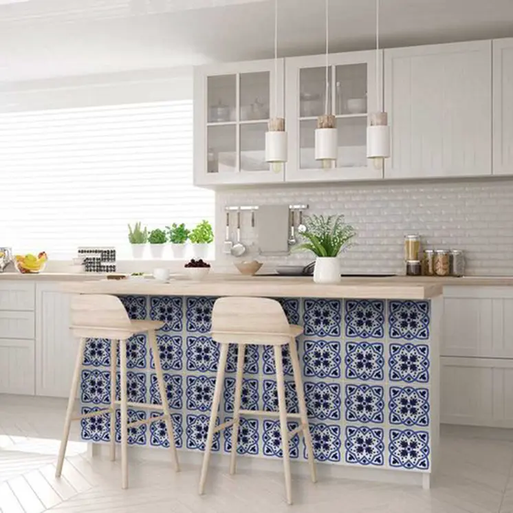 12" X 12" Blue And White Mosaic Peel And Stick Removable Tiles