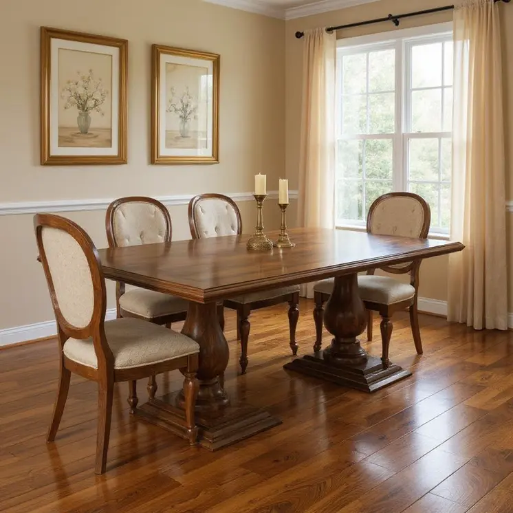 75" Dark Brown Solid Wood Double Pedestal Base Dining Table