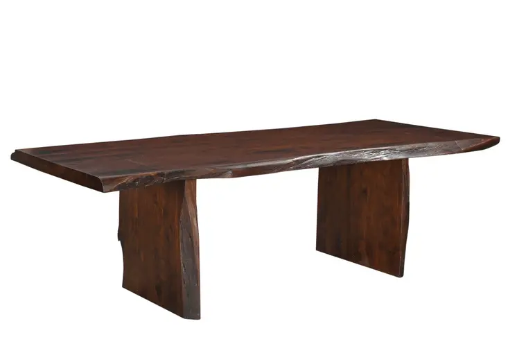 84" Dark Brown Solid Wood Removable Leaf Double Pedestal Base Dining Table