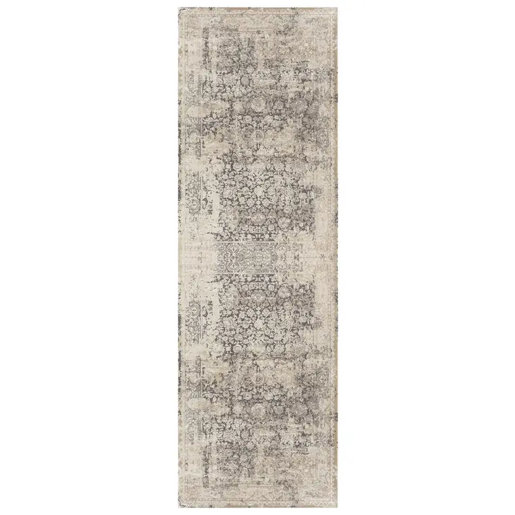 7' Gray Floral Runner Rug