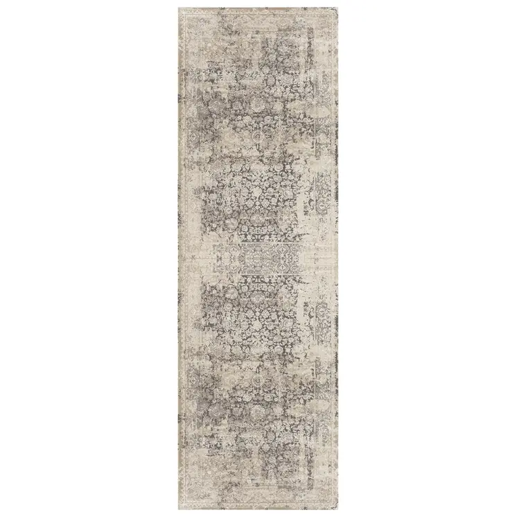 7' Gray Floral Runner Rug