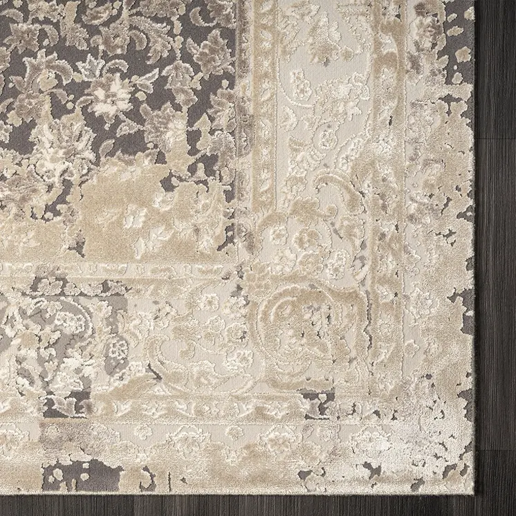 10' X 14' Gray and Ivory Floral Area Rug