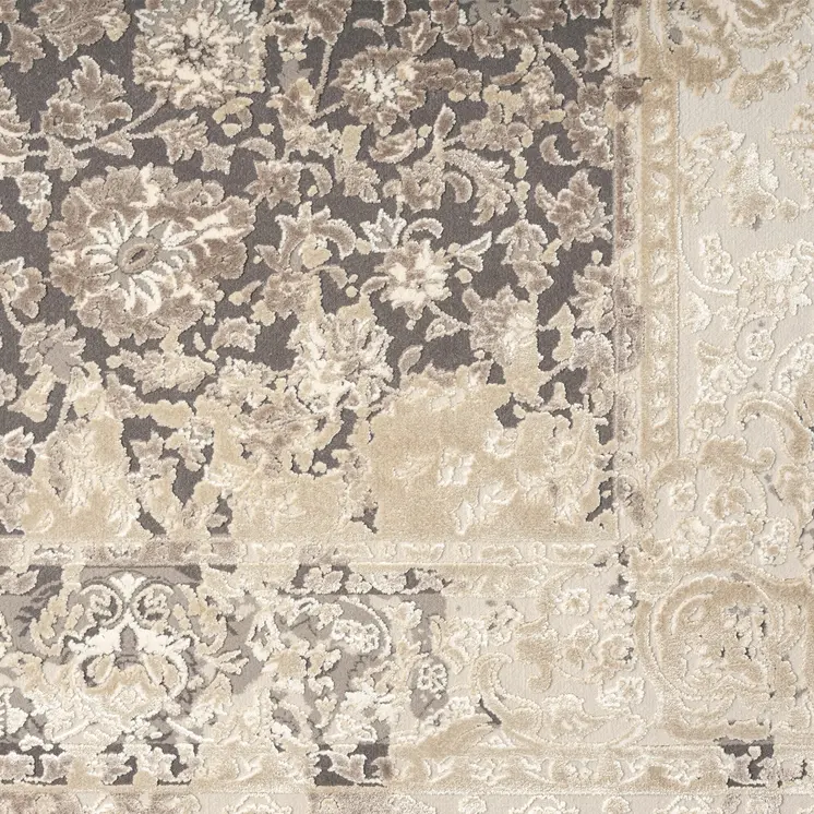 10' X 14' Gray and Ivory Floral Area Rug