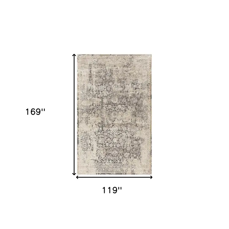 10' X 14' Gray and Ivory Floral Area Rug