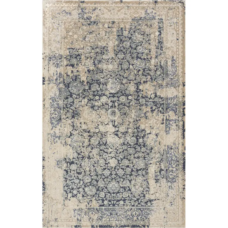 2' X 3' Blue and Ivory Floral Area Rug