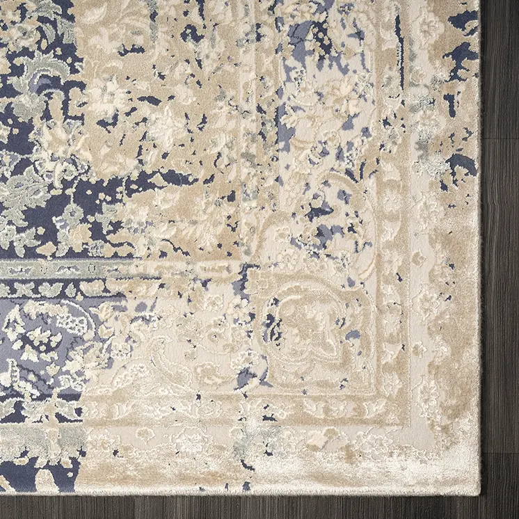 2' X 3' Blue and Ivory Floral Area Rug