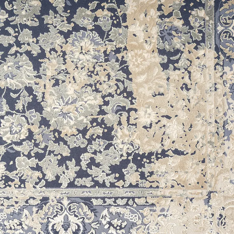 2' X 3' Blue and Ivory Floral Area Rug