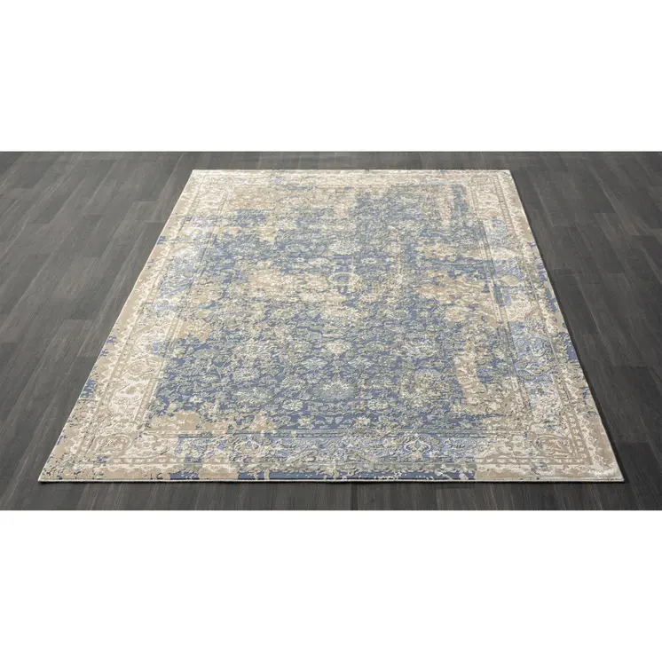 2' X 3' Blue and Ivory Floral Area Rug