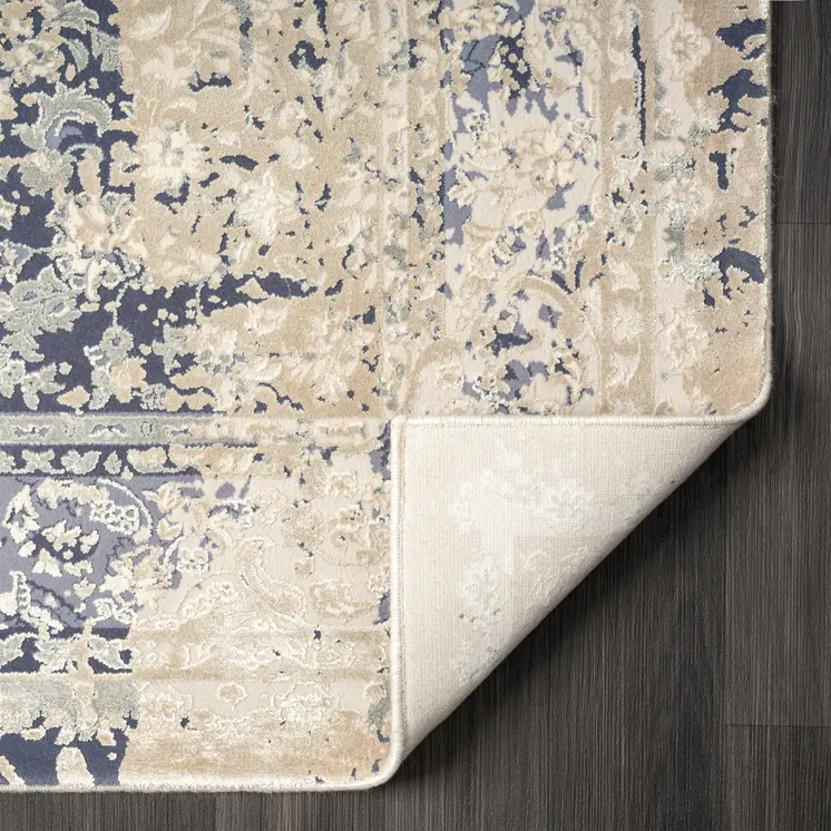10' X 14' Blue and Ivory Square Floral Area Rug