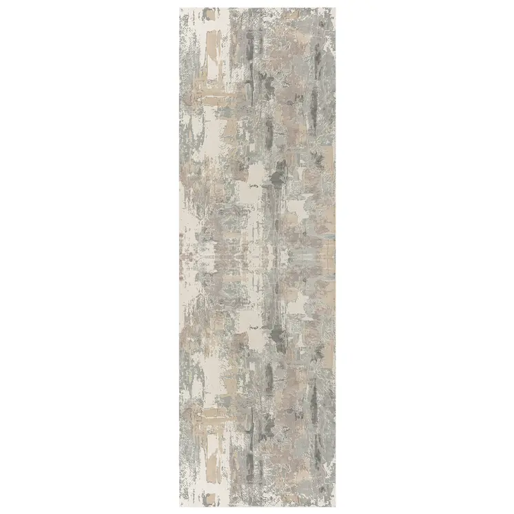 7' Gray And Beige Abstract Runner Rug
