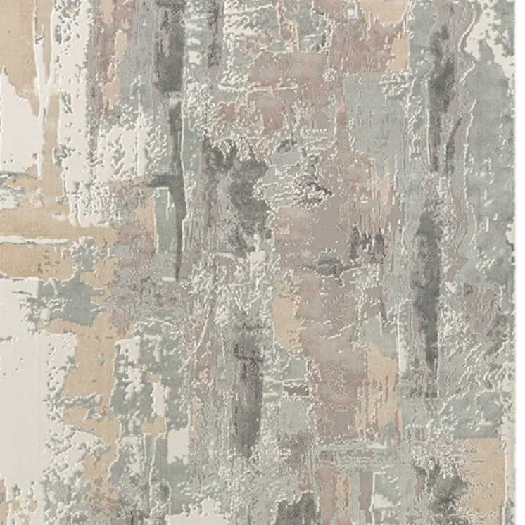 7' Gray And Beige Abstract Runner Rug