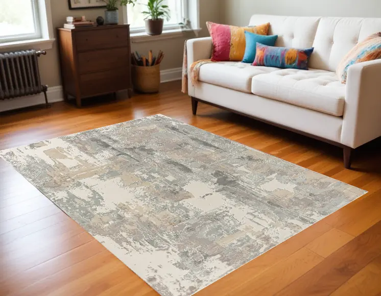 5' X 8' Gray and Beige Abstract Area Rug