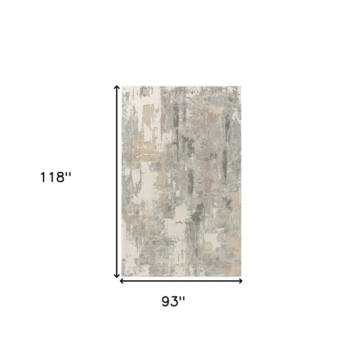 8' X 10' Beige Ivory And Gray Abstract Area Rug