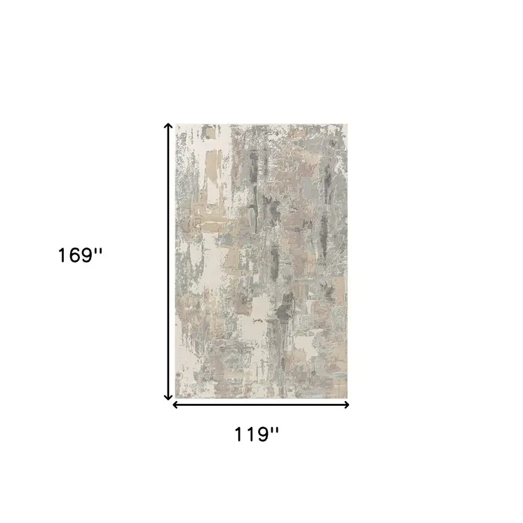 10' X 14' Beige Ivory and Gray Abstract Area Rug