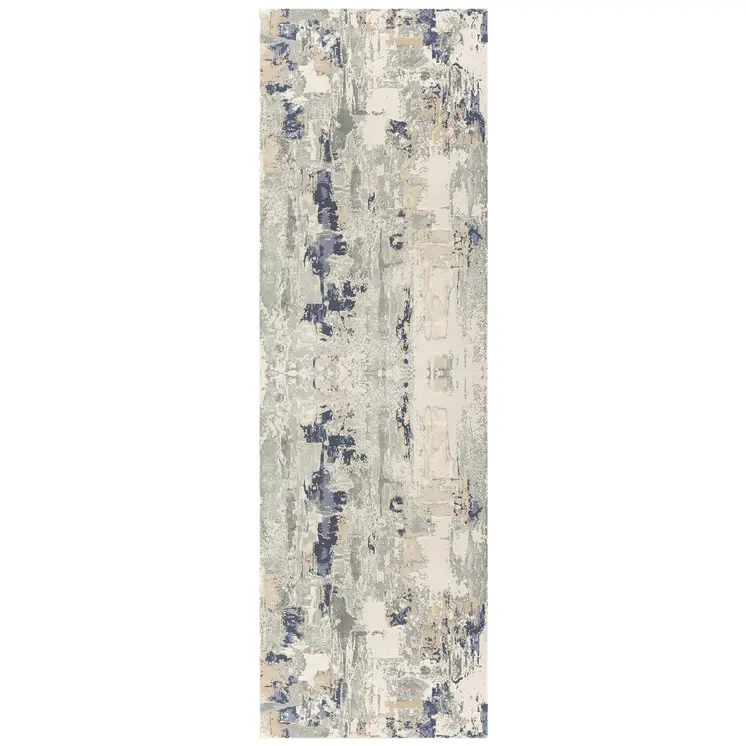 7' Blue And Beige Abstract Runner Rug