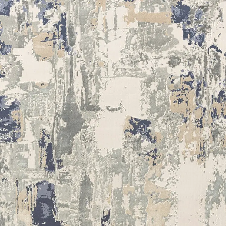 7' Blue And Beige Abstract Runner Rug