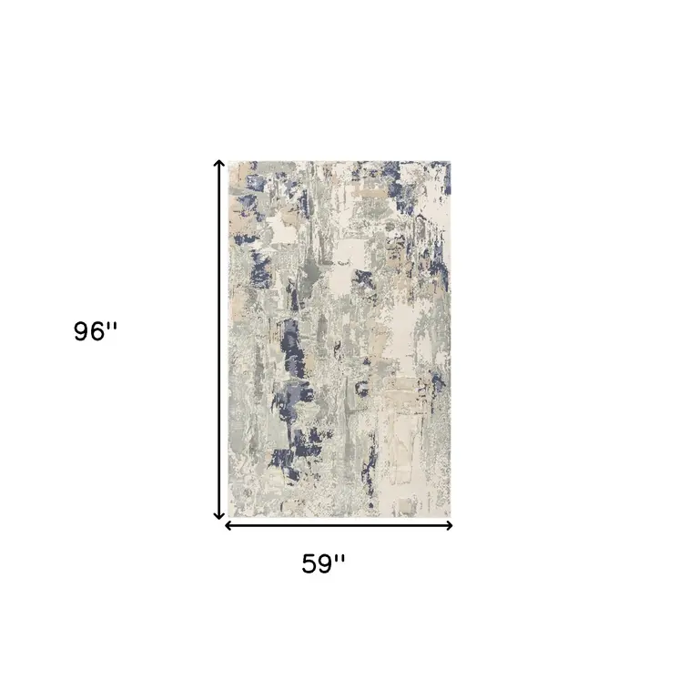 5' X 8' Blue and Beige Abstract Area Rug
