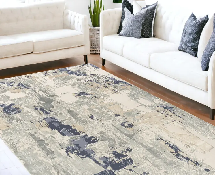 10' X 14' Blue and Beige Abstract Area Rug