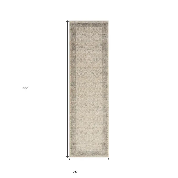 7' Beige Floral Runner Rug