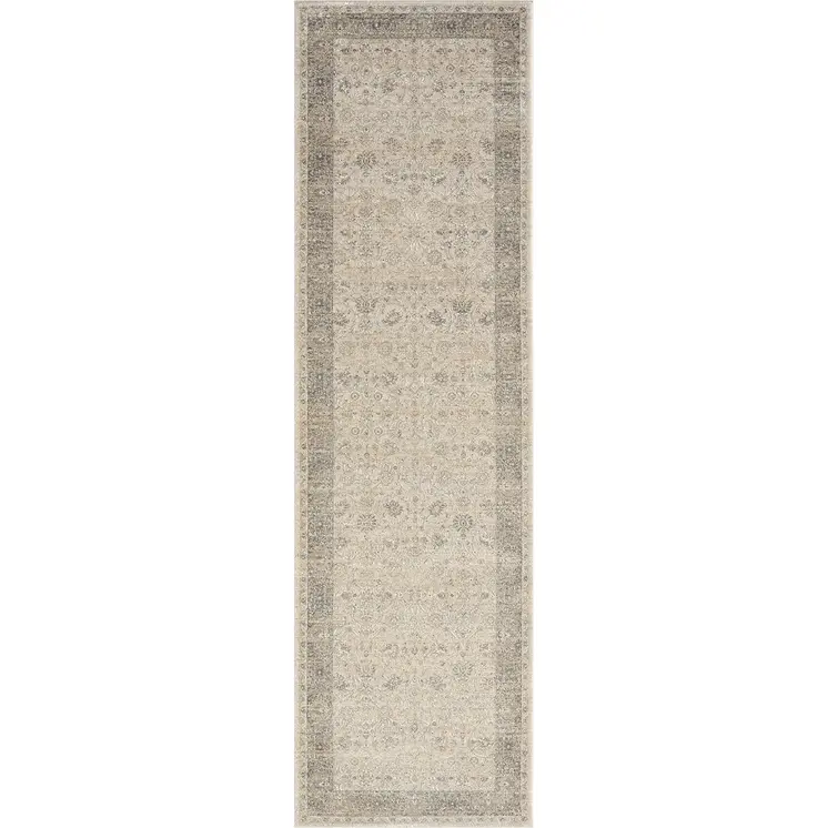 7' Beige Floral Runner Rug