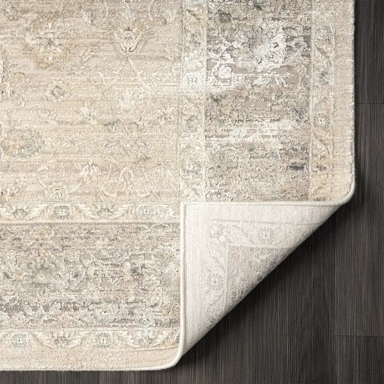 7' Beige Floral Runner Rug