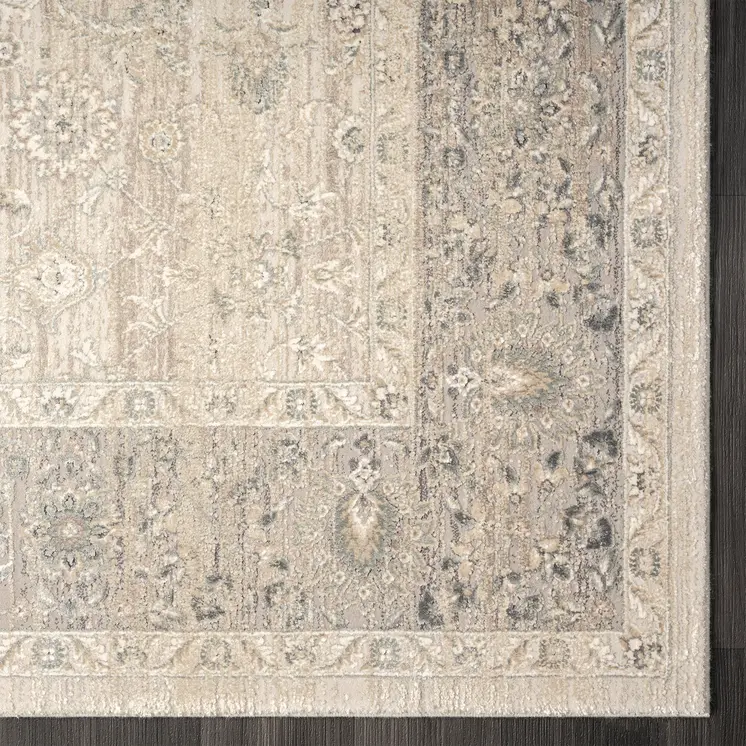 7' Beige Floral Runner Rug