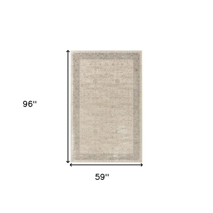 5' X 8' Beige and Ivory Floral Area Rug