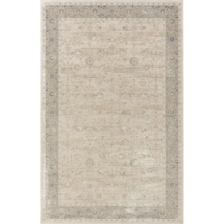 8' X 10' Beige and Ivory Floral Area Rug