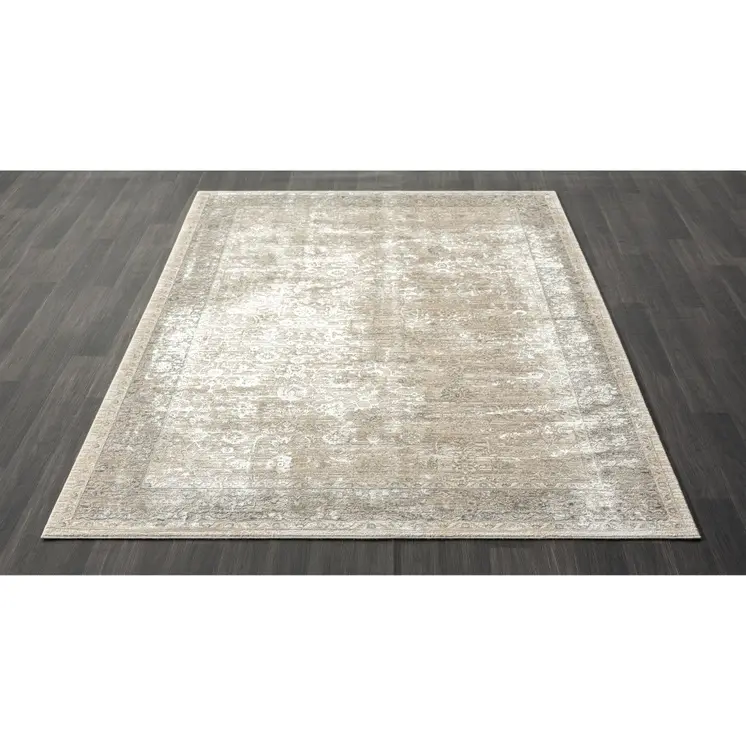 8' X 10' Beige and Ivory Floral Area Rug