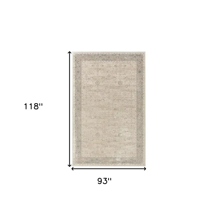 8' X 10' Beige and Ivory Floral Area Rug