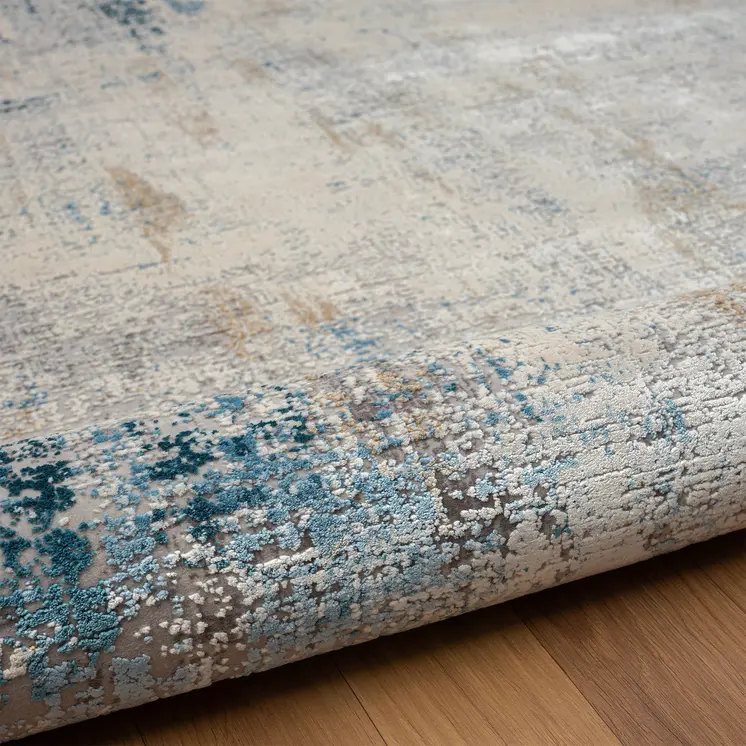6' Blue And Ivory Abstract Runner Rug