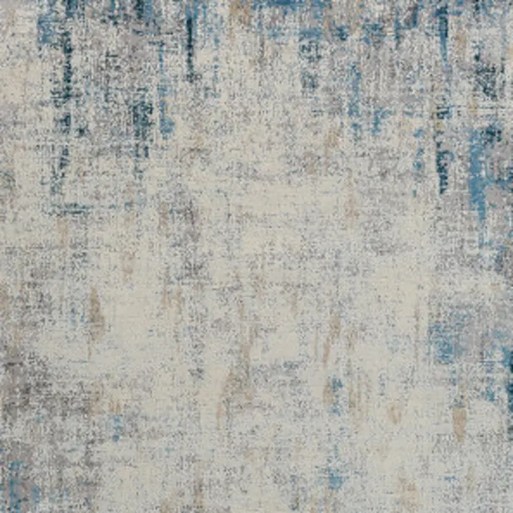 6' Blue And Ivory Abstract Runner Rug