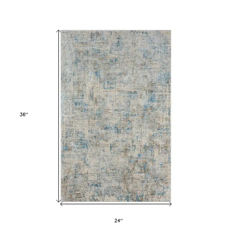 2' X 3' Blue and Ivory Abstract Area Rug