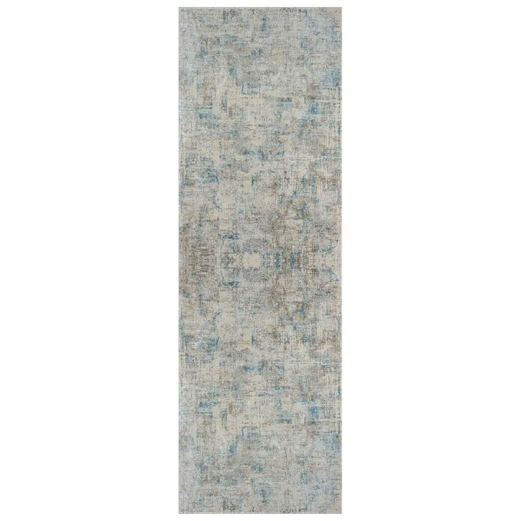 6' Blue And Ivory Abstract Runner Rug