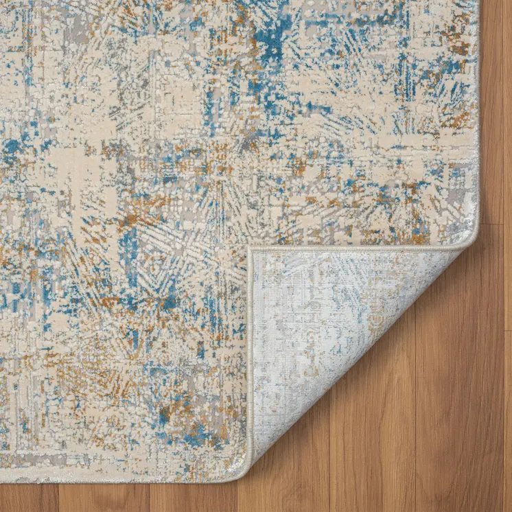6' Blue And Ivory Abstract Runner Rug