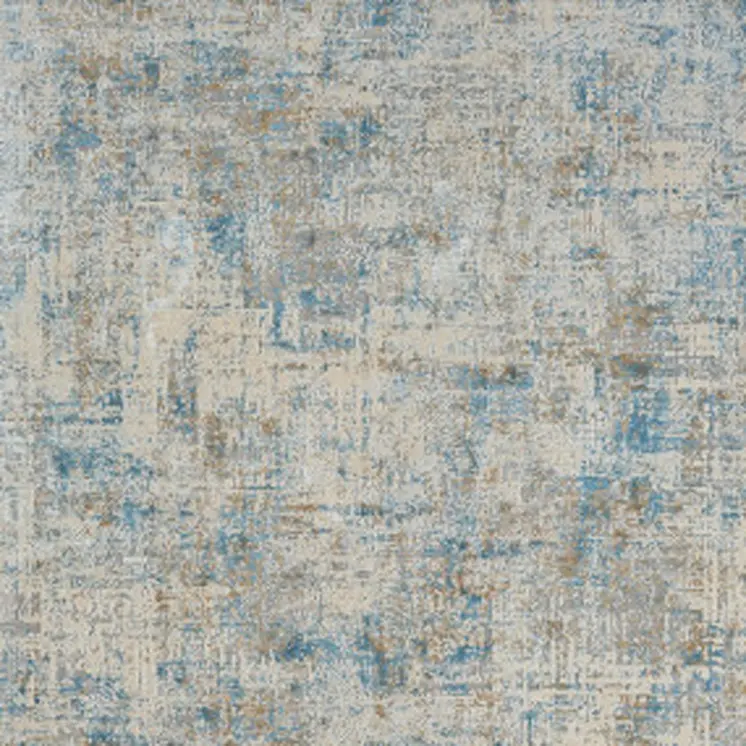 6' Blue And Ivory Abstract Runner Rug