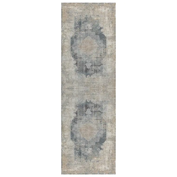 6' Beige Medallion Runner Rug
