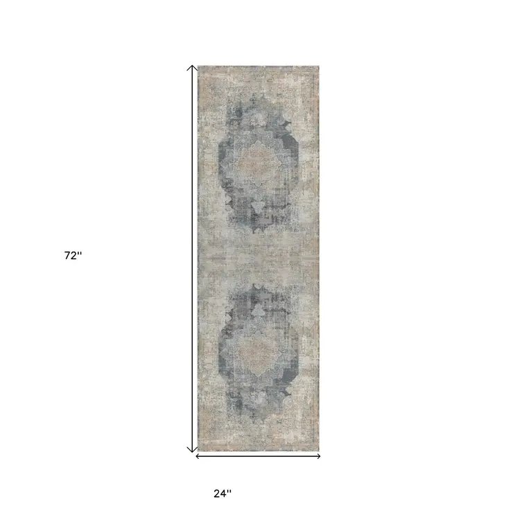 6' Beige Medallion Runner Rug