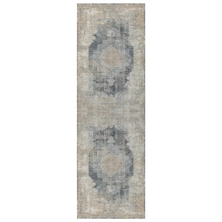 6' Beige Medallion Runner Rug