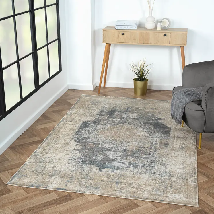 8' Beige Medallion Runner Rug