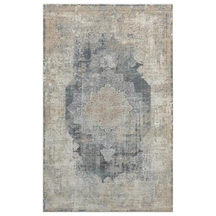 5' X 8' Beige and Gray Medallion Area Rug