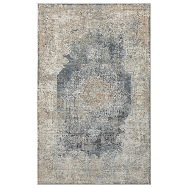 5' X 8' Beige and Gray Medallion Area Rug