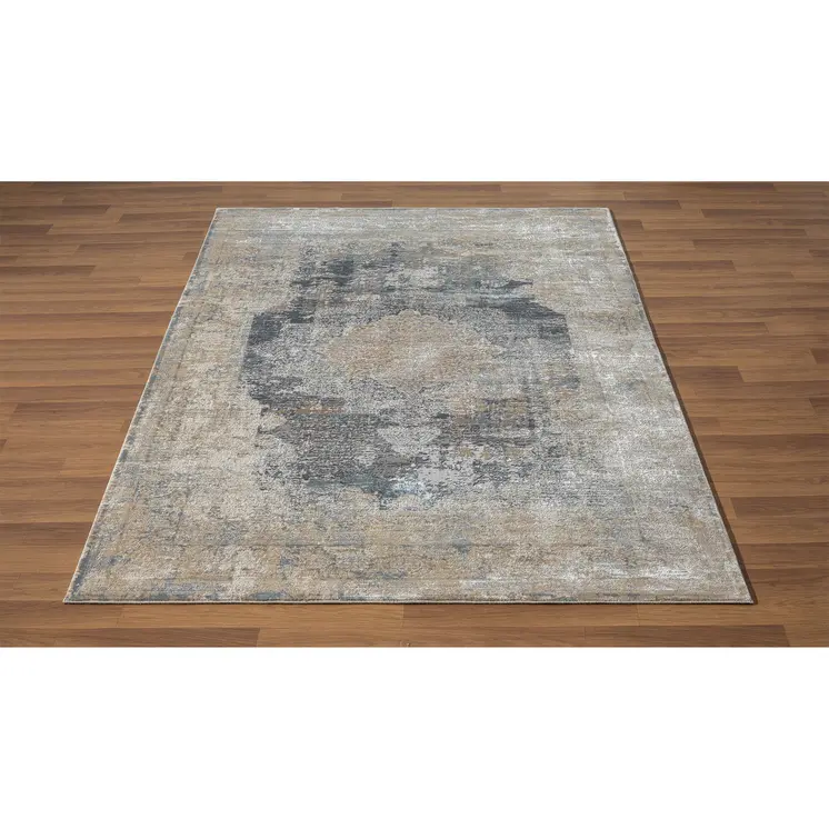 5' X 8' Beige and Gray Medallion Area Rug