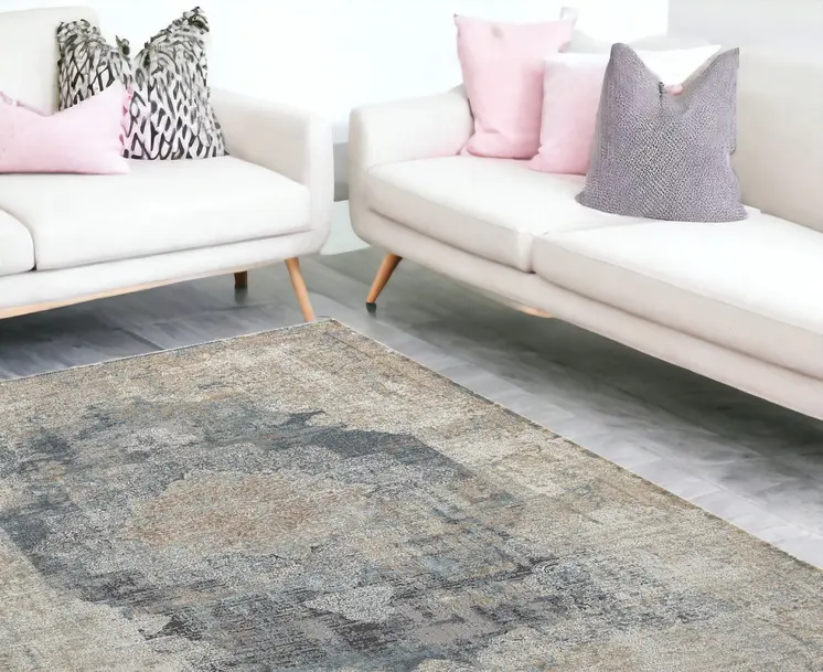 8' X 10' Beige and Gray Medallion Area Rug