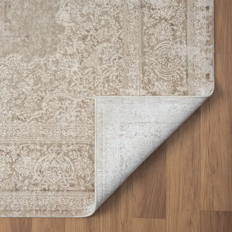 2' X 3' Beige and Ivory Medallion Area Rug