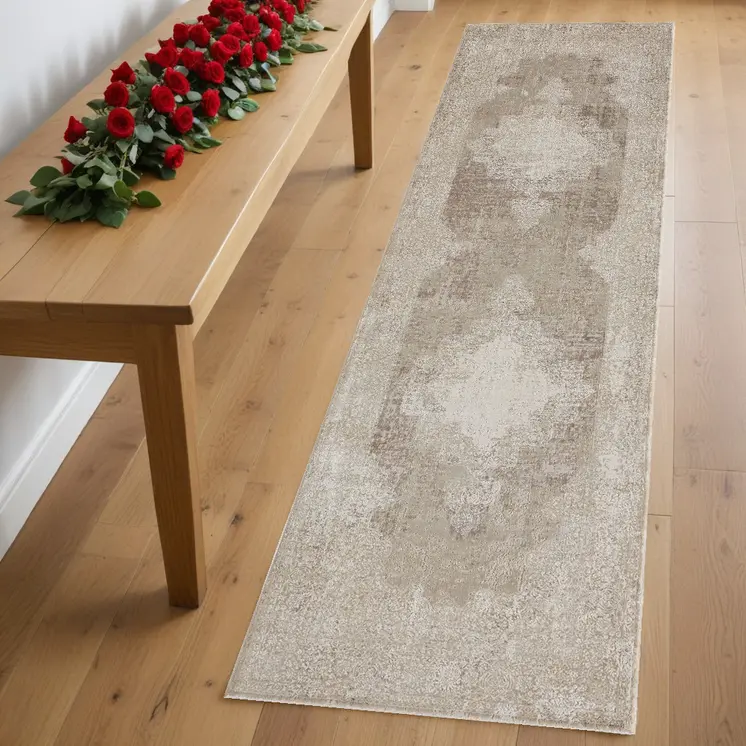 8' Ivory Medallion Runner Rug