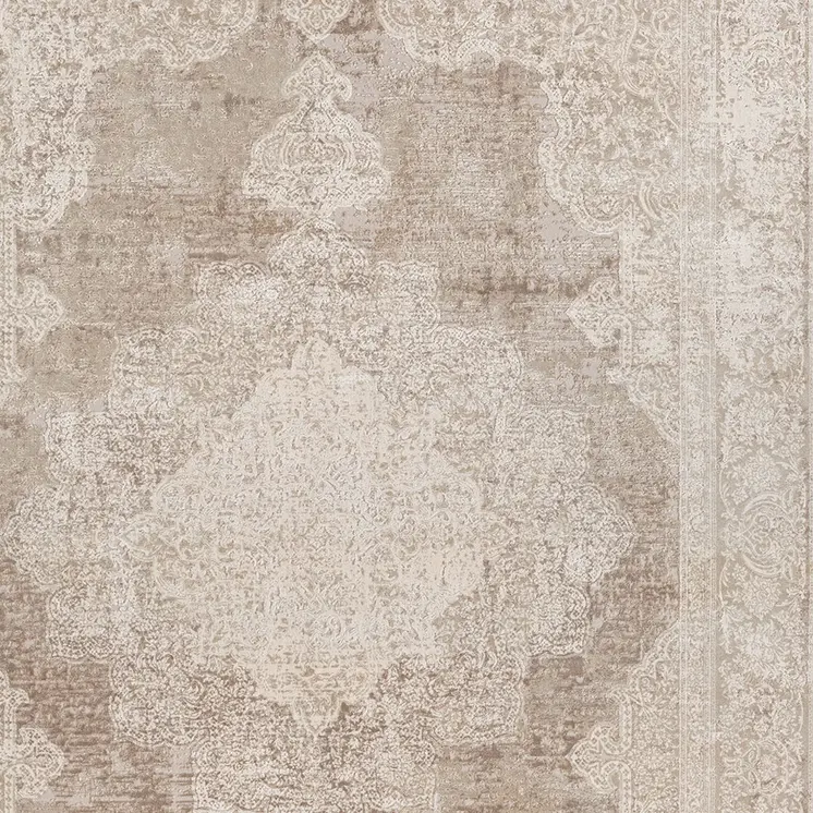 9' X 12' Beige and Ivory Medallion Area Rug